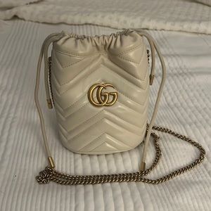 Gucci GG Marmont Mini Bucket Bag, white leather